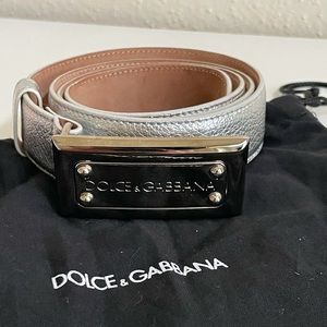 Dolce & Gabbana Silver Metallic Leather Belt